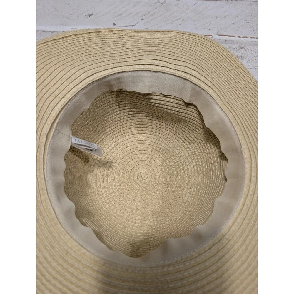 Talbots Women's Wide Brim Sun Hat Black White Pink Pom Pom Beach Summer Vacation